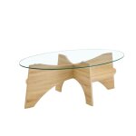 Table basse ovale en verre de s�curit� ? 1049x60cm design moderne en bois clair avec rangement int�gr� ...