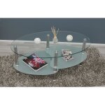 Table basse ovale en verre trempé et acier inox - ygongmyl - blanc - moderne - scandinave Table basse ovale en verre trempé et acier inox - ygongmyl - blanc - moderne - scandinave