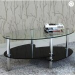 Table basse ovale - verre tremp� noir - 90 x 45 x 43 cm - porte - magazines int�gr�