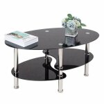 Table basse ovale en verre trempé - yis - design moderne - noir 90x50x42cm Table basse ovale en verre trempé - yis - design moderne - noir 90x50x42cm