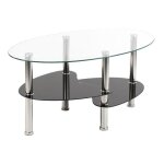 Table basse ovale en verre tremp yis - design moderne noir + transparent - 90 x 50 x 43 cm