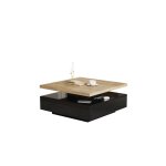 Table basse pivotante 360� 70 x 70 x 36 cm plateau tournant avec tiroir panneau de particules noyer / ...