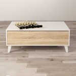 Table basse avec plateau relevable 100x68x38 cm blanc et naturel