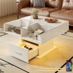 Table basse plateau relevable brillant avec �clairage led contr�le par app table basse carr�e verre avec ...