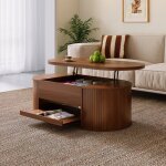 Table basse plateau relevable table de salon avec c�t�s en bois incurv�s �tag�re extensible multifonctionnels ...