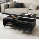 Table basse - rectangulaire - noir - r�glable en hauteur - plateau relevable - 110x50x48 cm