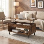 Table basse avec plateau relevable v�rin � gaz rangement ouvert pour bureau ou salle � manger marron ...