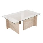 Calicosy - table basse avec plateau en verre l105 cm - noah - travertin - travertin