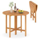 Table pliante de jardin - costway - costway - bois dacacia - diam�tre 90 cm - pliable 4 places