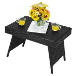 Table basse pliante de jardin costway en rotin pe anti - uv 60 x 40 x 40 cm table dappoint tress�e pour ...