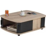 Table basse rectangle 80 cm ch�ne - noir - l 80 x l 57 x h 28. 2 cm