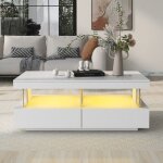 Table basse rectangulaire - dreammespace - 100x60x49. 5cm - laqu�e brillante - blanc - �clairage led