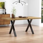 Table basse rectangulaire fer forg� moderne ch�ne noir 140x80x76 cm - table salle � manger pieds crois�s ...