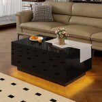 Table basse rectangulaire led avec rangement 1 tiroir table dappoint de canap� chambre / salon mdf 80�50�35 ...