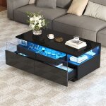 Table basse rectangulaire led avec rangement 2 tiroirs et 1 plateau table dappoint de canap� 90x45x35cm ...