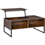 Table basse rectangulaire style industriel tiroir 2 niches plateau relevable mtal noir panneaux particule ...