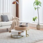 Table basse r�glable ensemble de 2 pi�ces 70x70x42 cm table de salon table d?appoint avec 2 tiroirs de ...