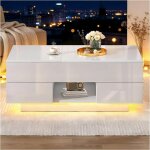 Table basse relevable 100x45x43cm 2 tiroirs laqu�e brillante led rangement dissimul� table console salon ...