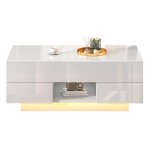 Table basse relevable 100x45x43cm blanc laqu�e brillante 2 tiroirs et rangement dissimul� �clairage led ...
