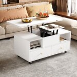 Table basse relevable 100x50 - 100x47 - 62cm table basse extensible salon avec 4 tiroirs 2 compartiments ...