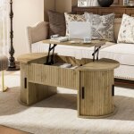 Table basse relevable - 100x50x405 cm - plateau ajustable et rangements - design ovale - ch�ne clair ...