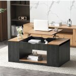 Table basse relevable 1095 cm structure grise plateau lift avec espace de rangement sous le plateau design ...