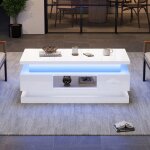 Table basse relevable � 2 tiroirs table dappoint brillante avec led table de canap� table basseblanc ...
