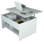 Table basse relevable 90 cm blanche 3 niches - l 67 x l 90 x h 61. 5 cm
