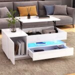 Table basse relevable 95x50x345 cm table de salon table dappointavec tiroir placard led table basse laqu�e ...