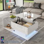 Table basse relevable blanc brillant avec �clairage led plateau verre table basse coffre moderne avec ...