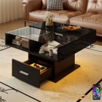 Table basse relevable brillant avec lumi�res led multicolores table basse carr�e avec plateau en verre ...