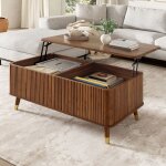 Table basse relevable - table dappoint - design r�tro ondul� - plateau ajustable avec coffre de rangement ...