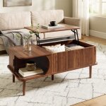 Table basse relevable - table dappoint - design r�tro � rainures - plateau ajustable porte coulissante ...