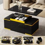 Table basse relevable double extensible avec pouf plateau noir laque brillant table basse salon moderne ...