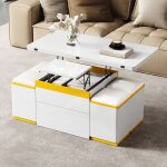 Table basse relevable - dreammespace - rectangulaire - 100x50x43cm - pliable - laqu�e - blanc