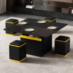 Table basse relevable et extensible ? 4 tabourets avec rangement table dappoint mdf 100x50x43 cm noir ...
