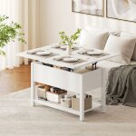 Table basse relevable et extensible - akozon - 14092 - blanc - plateau relevable double zone - 3 compartiments ...