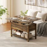 Table basse relevable et extensible - akozon - 16787 - brun rustique - plateau relevable double zone ...