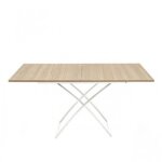 Table basse relevable extensible italienne magic j en bois naturel et pi�tement en acier laqu� blanc ...
