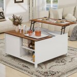Table basse relevable table basse avec grand rangement table de salon moderne 80 cm blanc