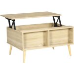 Table basse relevable - homcom - 2 niches coffre de rangement - aspect bois chne clair