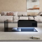 Table basse relevable led - 100x50x33 / 47. 5 cm - design moderne & rangement intelligent - noir laqu� ...