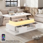 Table basse relevable led port usb et rangement table basse�salon blanche moderne avec tiroirs compartiment ...