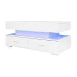 Table basse relevable avec led tiroirs commande bluetooth design moderne panneaux de particules blanc ...