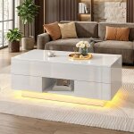Table basse relevable moderne avec led - 100x45x43 cm - 2 tiroirs et coffre cach� - meuble de salon design ...