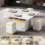 Table basse relevable avec pouf table basse salon extensible brillant moderne avec tiroir et rangement ...