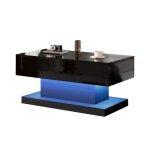 Table basse relevable salon - table basse moderne avec led et rangement pratique relevable hydraulique ...