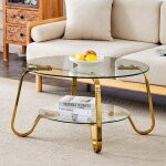Table basse r�tro minimaliste or 80x80x45 cm m�tal double plateau verre tremp� �l�gant salon contemporain ...