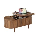 Table basse - rolipo - ovale relevable - plateau relevable - rangement lat�ral - panneaux rainur�s - ...