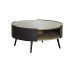 Calicosy - table basse ronde 2 niveaux flancs mtal noir dia 80cm - eklo - chne